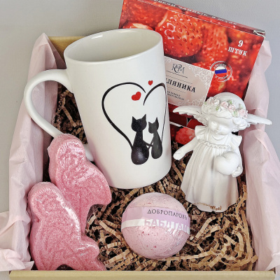 Подарочный набор "Влюбленные коты" бомбочки для ванны, ангел, кружка, свечи 69426