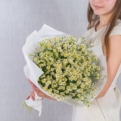 Круглый букет из ромашек танацетумов 36303