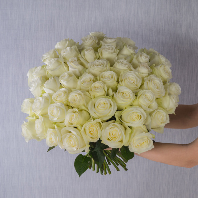 Букет из 51 белой Розы 40 см 7308-Бел